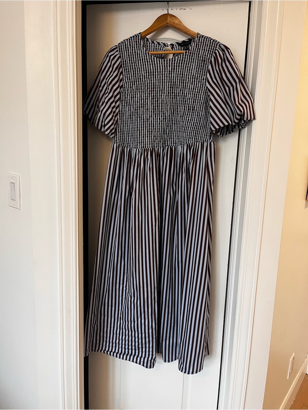 New Look Black and White Striped Smocked Bodice Dress